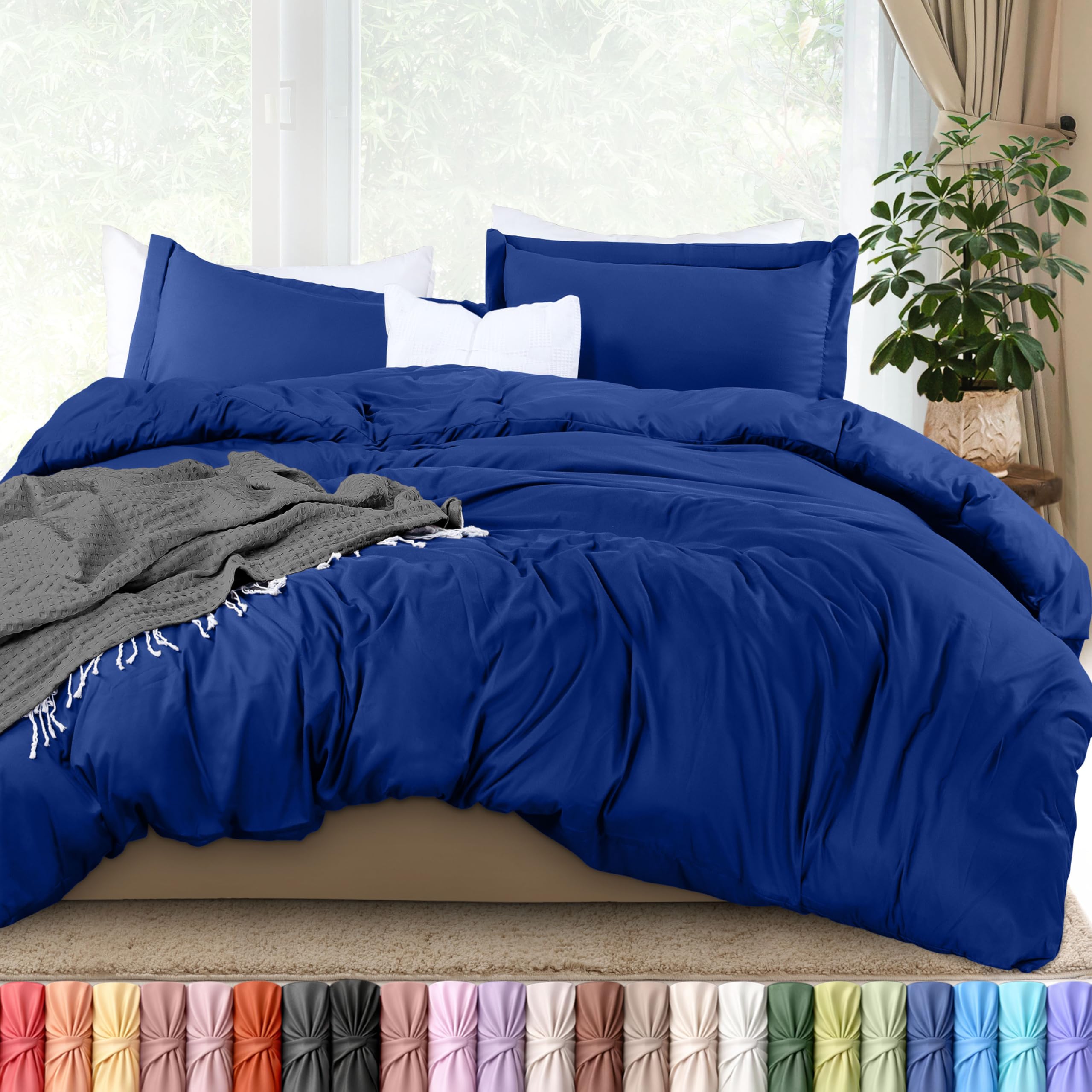 Duvet Cover King, 3 PC Cotton Like PolyesteR, Zipper Closure, Royal Blue