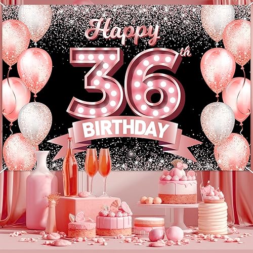 Vista 400 de Happy 21st Birthday Rose Gold Banner Backdrop Cheers to 21 Years Old Confetti Balloons Theme Decor Decorations for Women 21 Years Old Pink Birthday