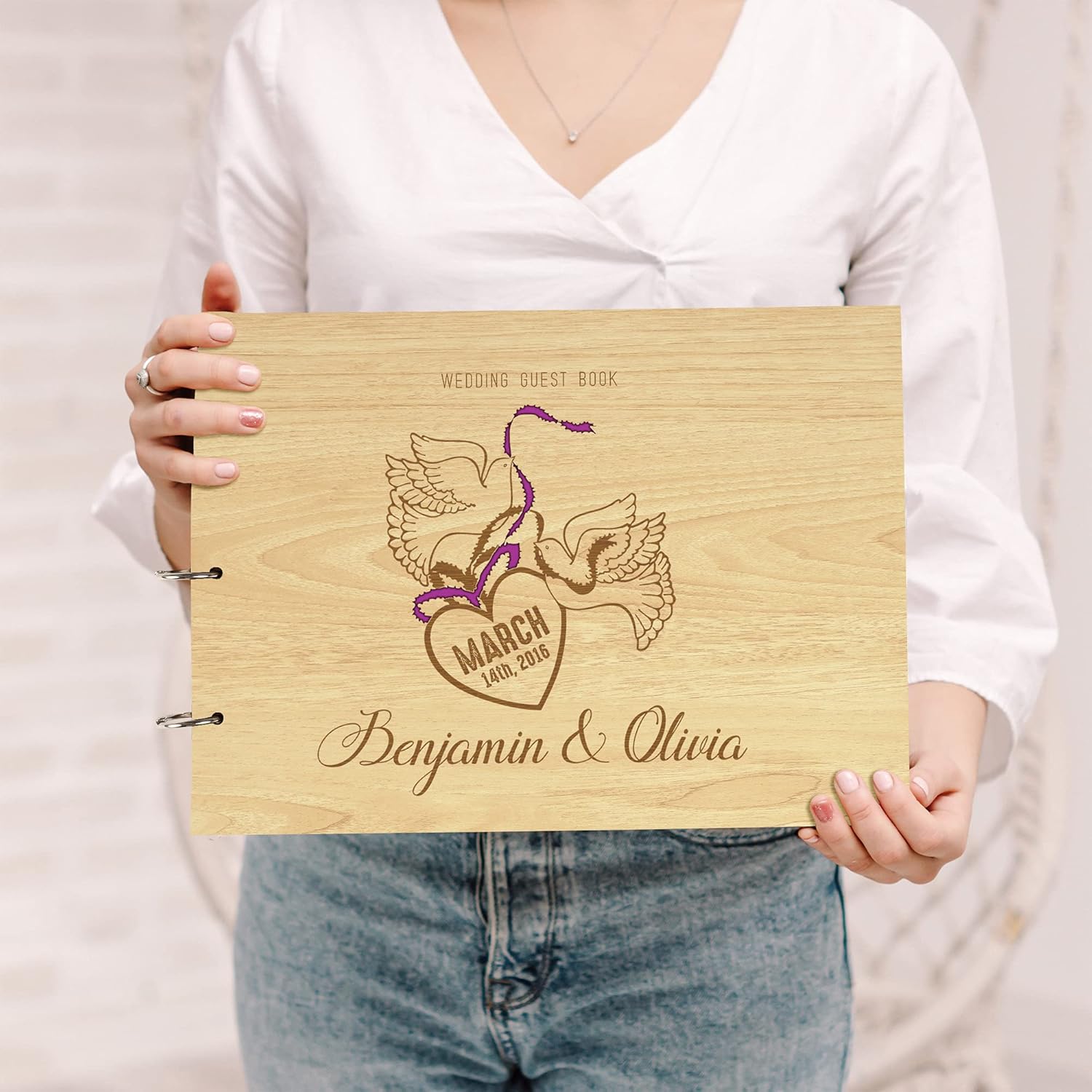 Darling Souvenir Personalized Engraved Laser Cut Wedding Guest Book Wooden Cover Sign-in Book Registry Guestbook Scrapbook-45