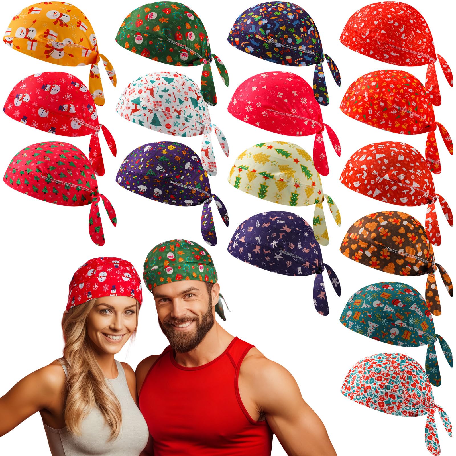 JaGely 16 Pack Do Rag Caps for Women Beanie Satin Durag Oversized Bandana Chemo Cap Cancer Headwear Helmet