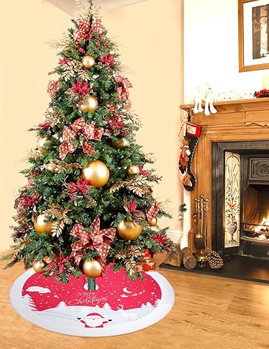 Miniatura 4 de Falda de árbol de Navidad de felpa de reno de Papá Noel rojo de 48 pulgadas, decoración navideña para interiores y exteriores