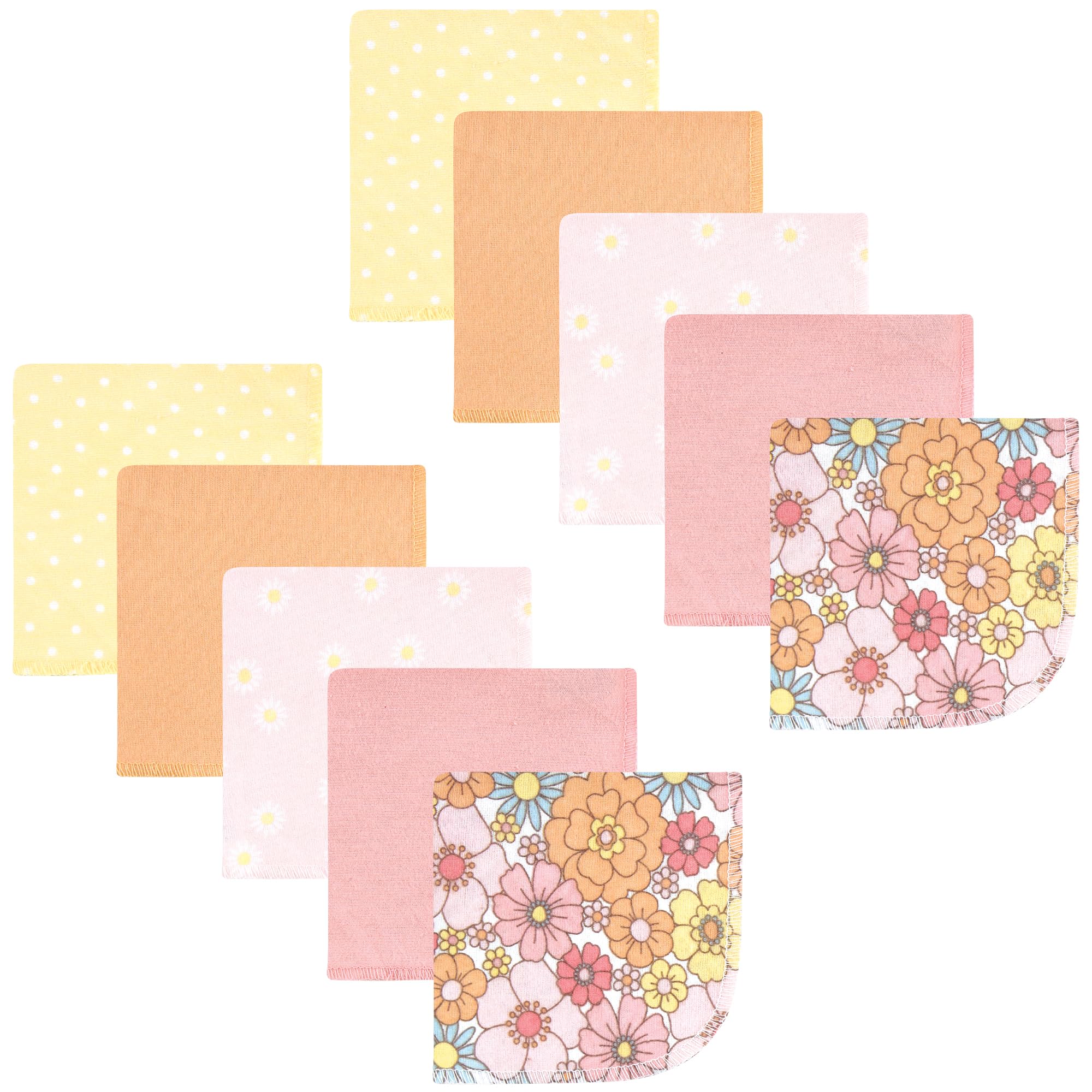 Hudson Baby Unisex Baby Flannel Cotton Poly Washcloths, Peace Love Flowers 10 Pack, One Size