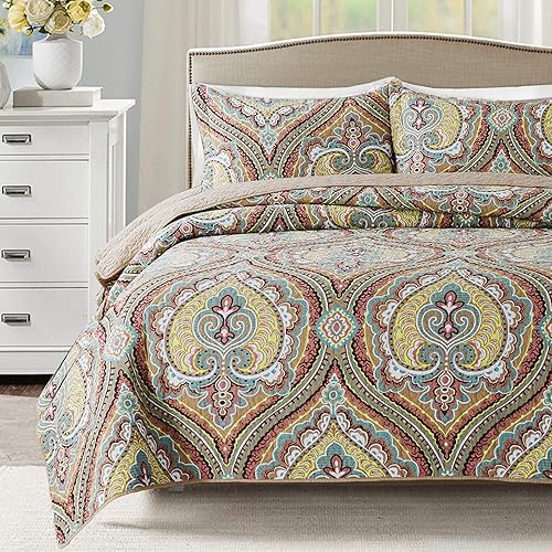 HoneiLife Juego de edredón de tamaño King, colchas de algodón de 3 piezas, colcha retro, cubrecama ligera, juego de ropa de cama cálida para todas