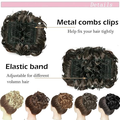 Miniatura 3 de REOU Extensión de cabello corto y rizado, moño para cola de caballo para mujer, fácil de estirar, extensión de cola de caballo (12#LBR)