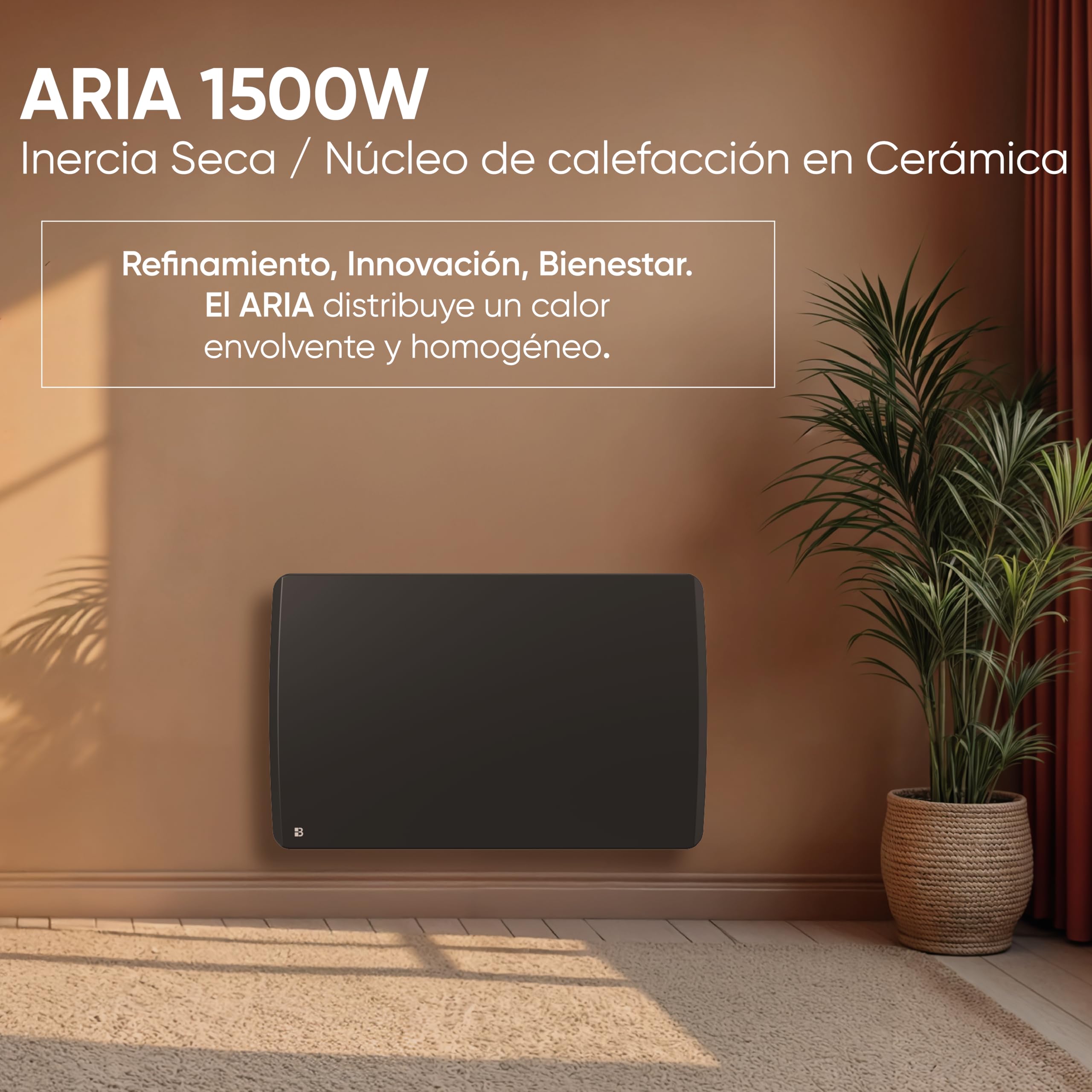 Radiador eléctrico fijo de inercia seco cerámica 1500W Bestherm ARIA horizontal negro