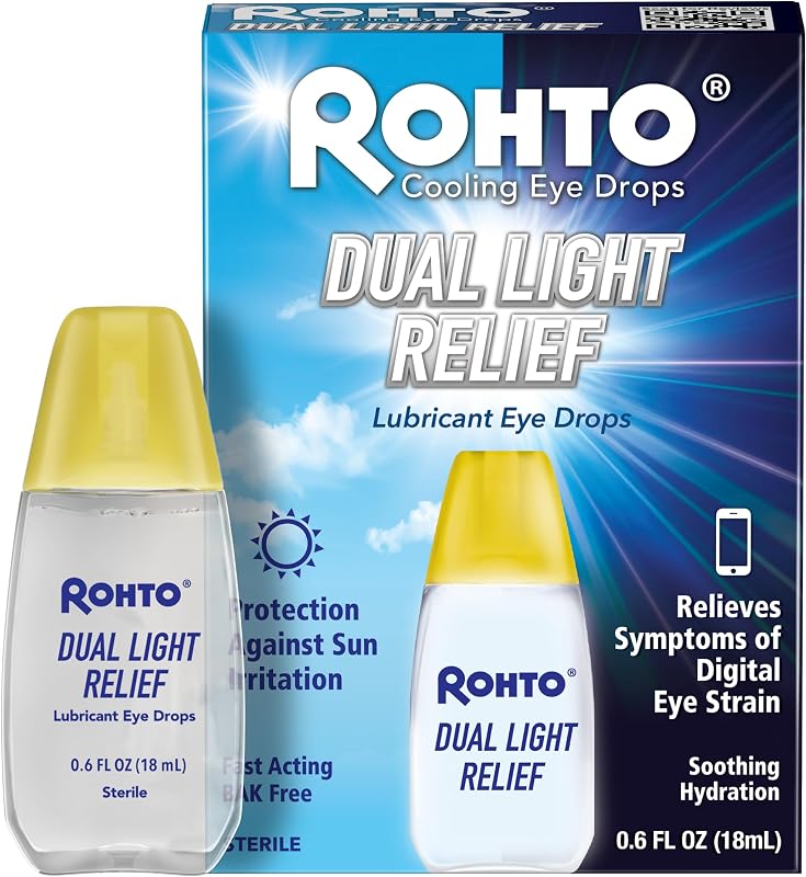 Rohto Dual Light Relief Cooling Lubricant Eye Drops, Protect Against Sun Irritation & Digital Eye Strain, Fast-Acting Relief of Dry Eyes, Grittiness, Burning & Stinging, 0.6 fl oz