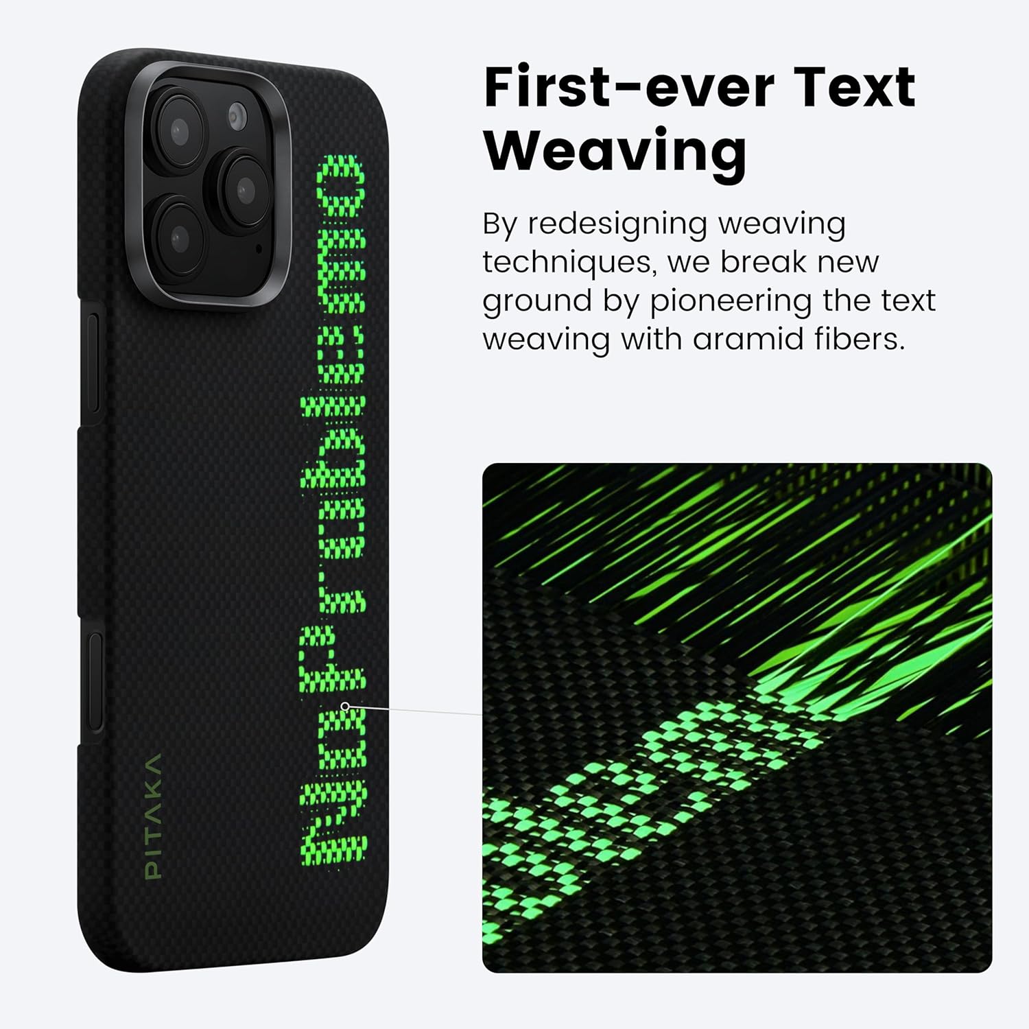 Pitaka iPhone 16 Pro Case - Compatible with MagSafe, Thin & Light, Glow in The Dark, 1500D Aramid Fiber Woven