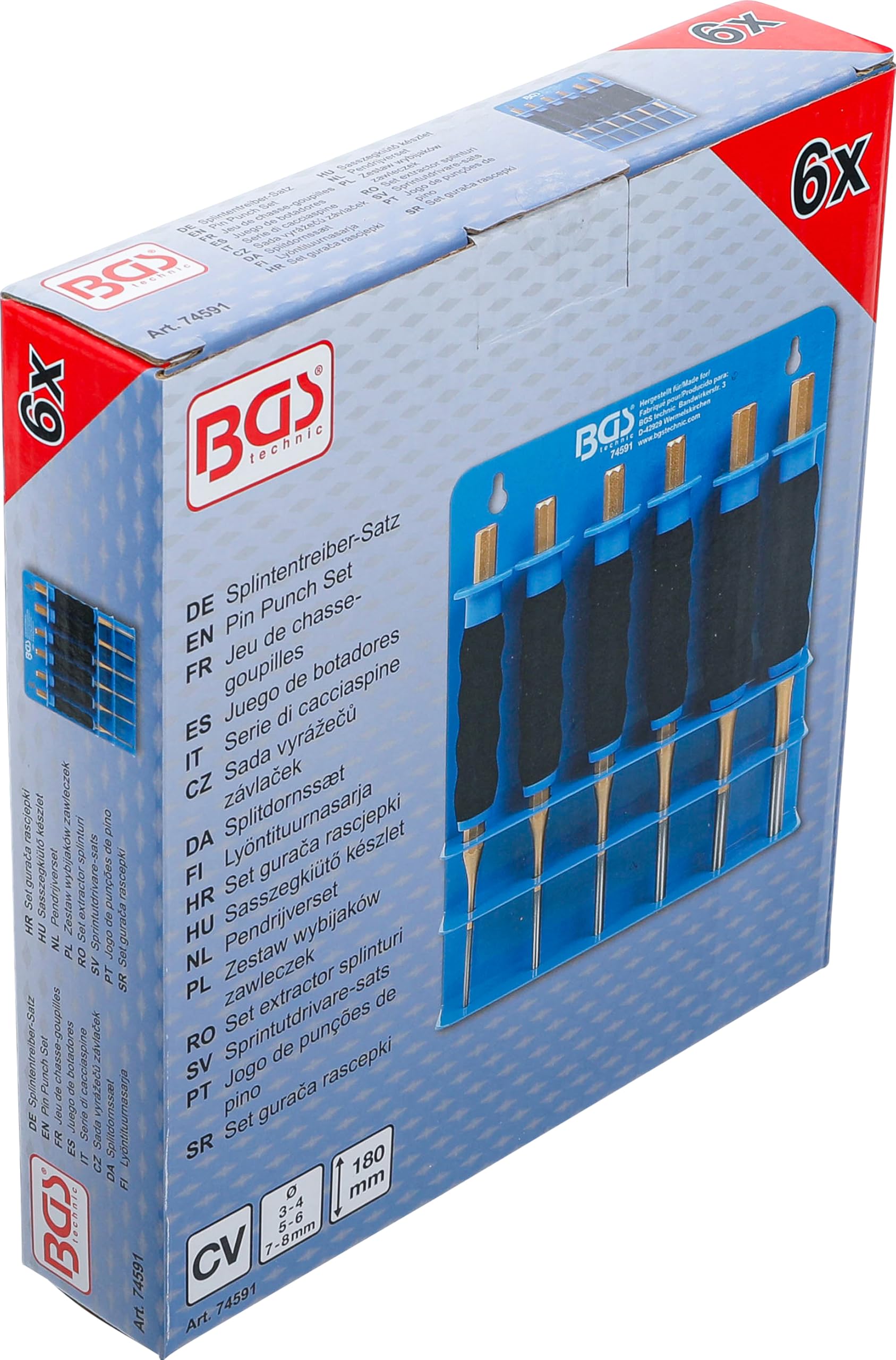 BGS 74591 | Jeu de chasse-goupilles | avec protection des mains | 180 mm | 3-8 mm | 6 pcs.