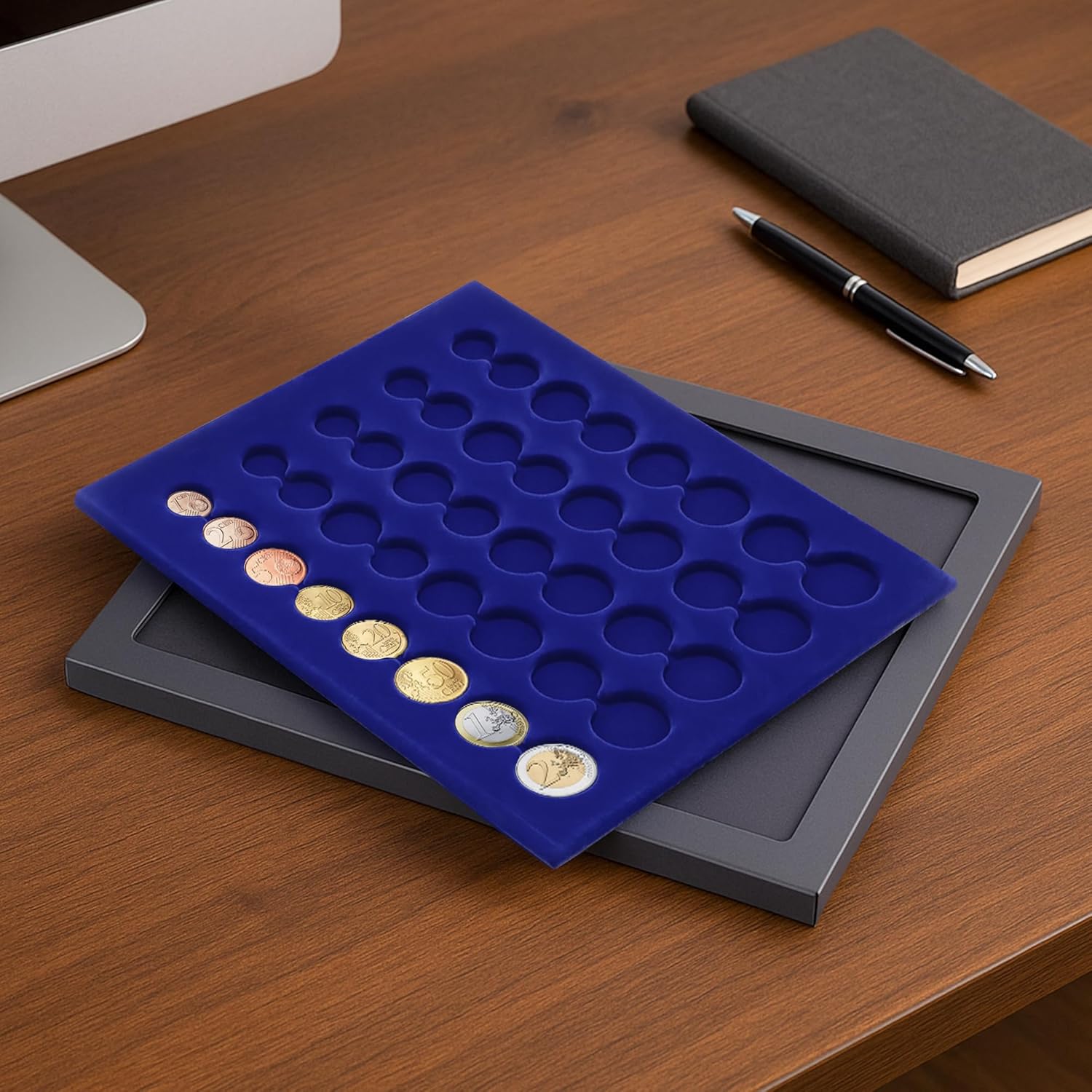 SAFE Coin Box No. 8340 5 Complete € Sets without Capsules | Stackable Coin Box with Real Glass Lid | Sustainable Cardboard | 245 × 195 × 18 mm