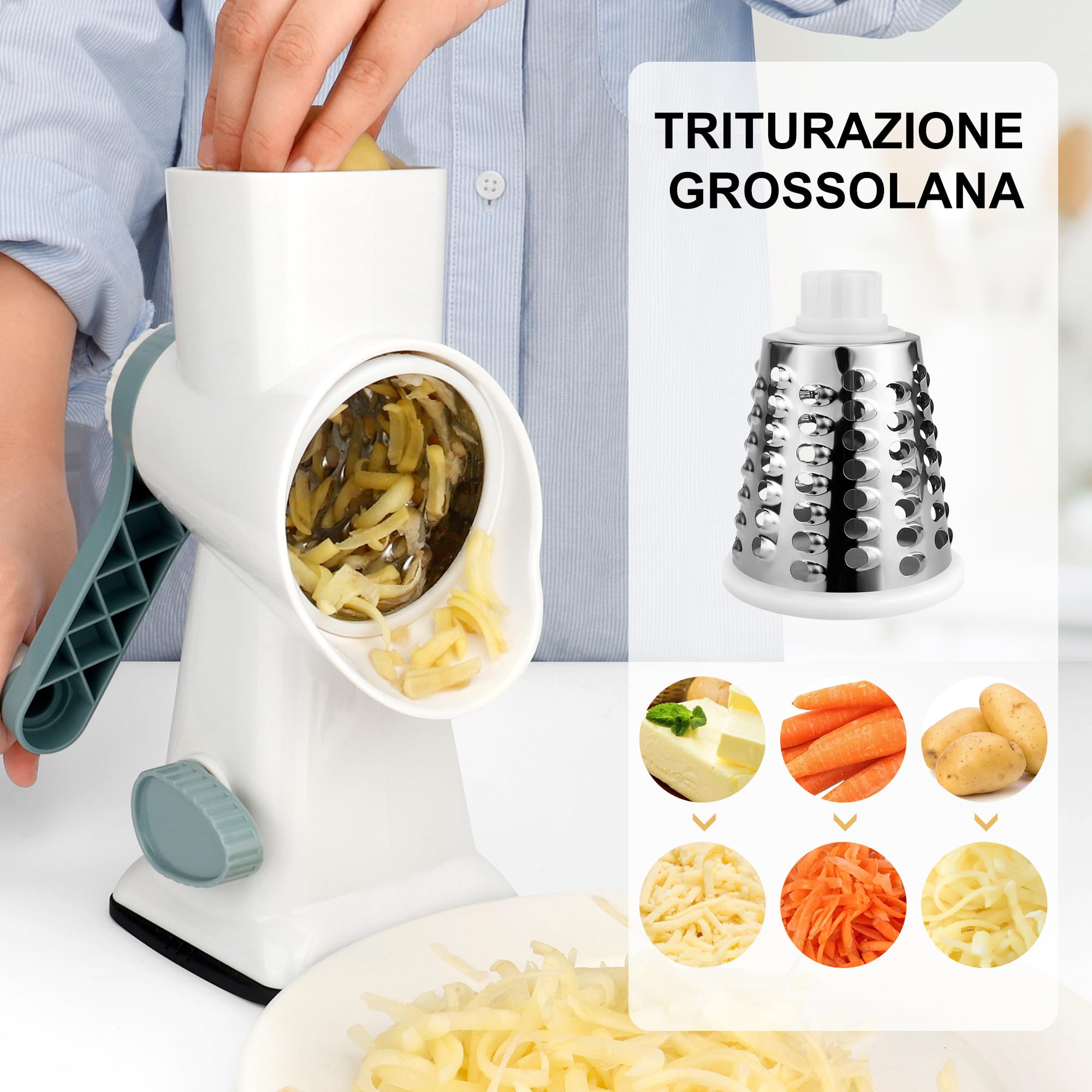 Grattugia per Formaggio Rotante in acciaio inox, grattugia per patate, formaggio, utensile da cucina