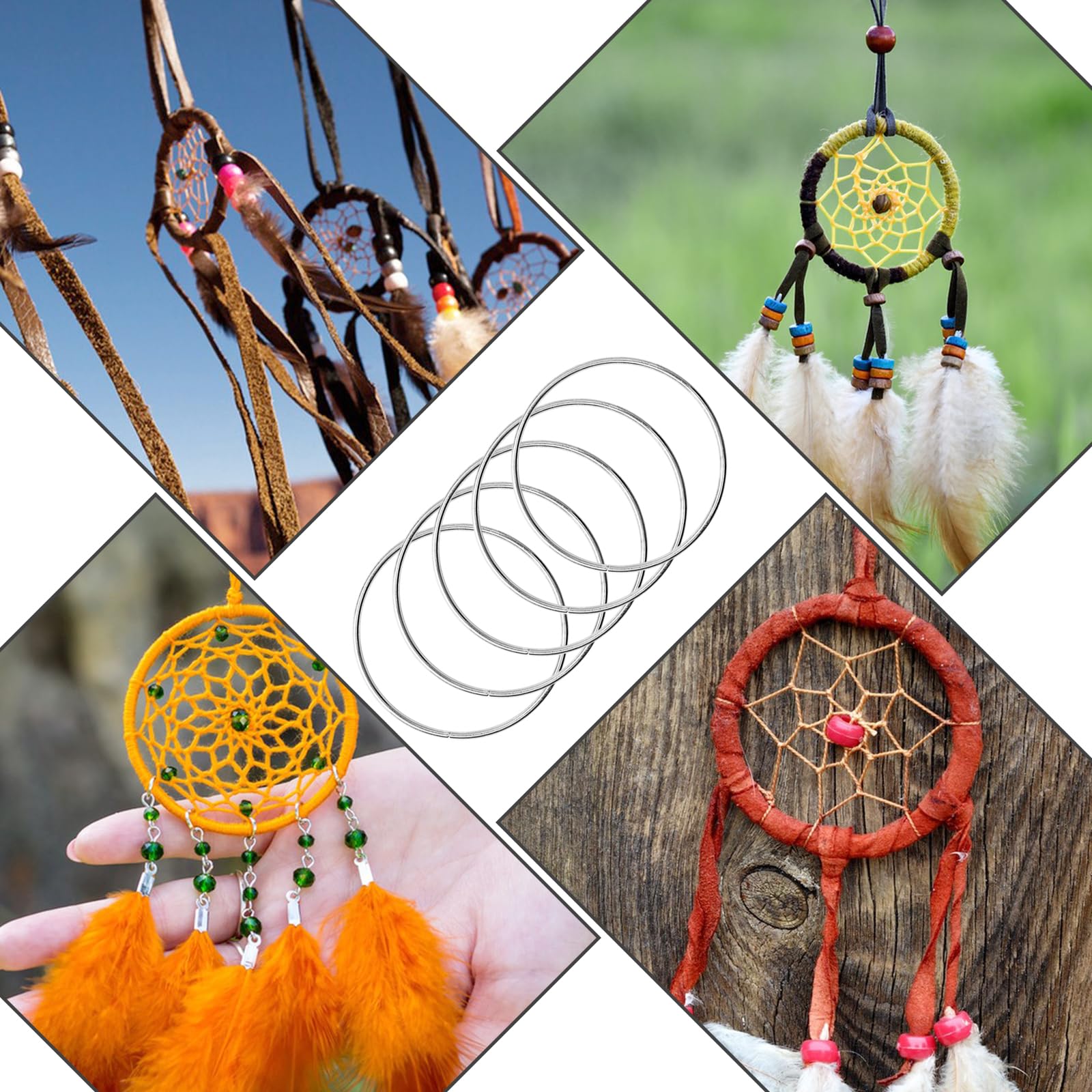 KALIONE Lot de 20 anneaux en métal argenté pour le bricolage - 5 cm - Anneaux décoratifs pour attrape-rêves, anneau macramé, technique d'enroulement, floristique, couronne de mariage, cerceaux