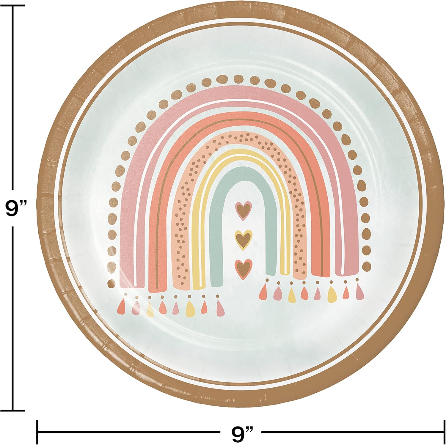 Creative Converting Boho Rainbow Party Supply Set, 66 Pieces for 16 Guests, Plates, Napkins and Decorations, Pastel Pink and Mint