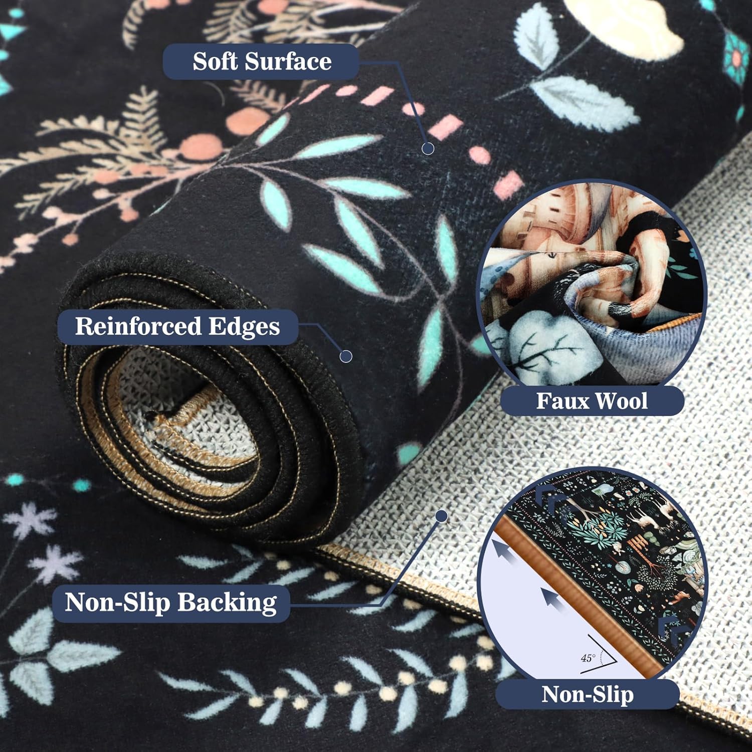 nesrt 5x7 Washable Area Rugs for Living Room Bedroom, Black Dragon Animal Print Dining Room Rugs Non Slip, Soft Botanical Forest Nursey Playroom Floor Carpets for Farmhouse Study Home Office Decor