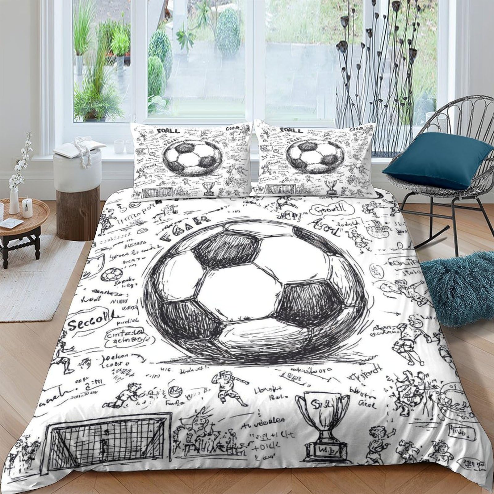 Ctjqhvkz Style-10 3D Printed Football Sketch Fitted Sheet Microfiber Soft Breathable Trophy Pattern Mattress Cover For Bedroom Dorm Decor Single（135X200cm）