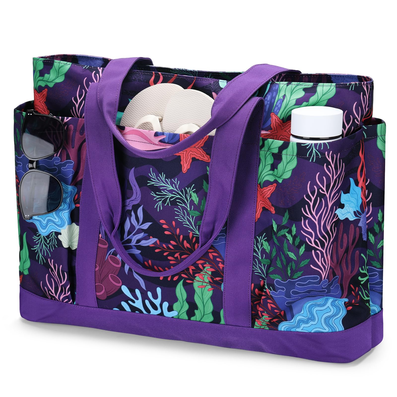 VASCHY Extra Large Beach Bag, Oversized Utility Travel Tote Bag with Zipper Waterproof Sand-proof Pool Bag with Wet Bag