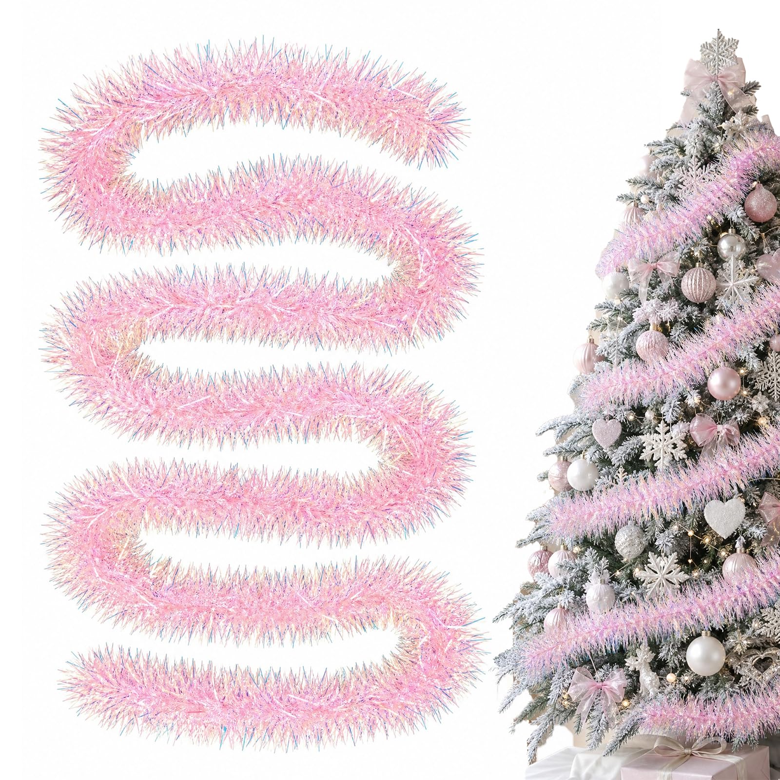 5 Pcs pink tinsel，2 Meters Christmas Tinsel, Christmas TreeTinsel 9 cm Wide