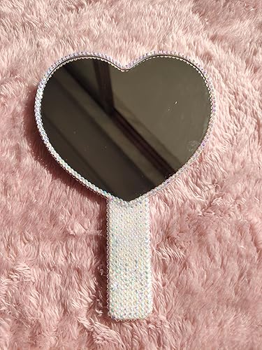 Miniatura 2 de REABHPY Espejo de mano brillante en forma de corazón con diamantes de imitación de pintura con diamantes de imitación elegante regalo significativo
