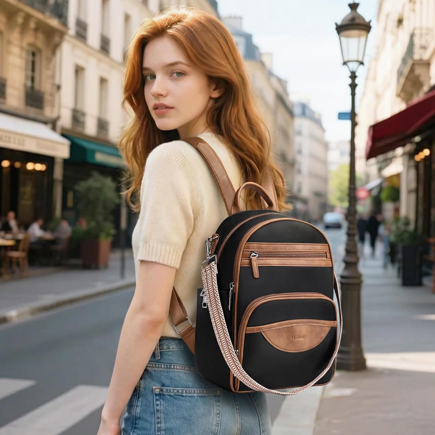 SYTRAH Small Backpack Purse for Women, Mini Backpack Vegan Leather with RFID Blocking & Tablet Pocket, Cute Shoulder Handbag for Travel, School & Work Black Brown
