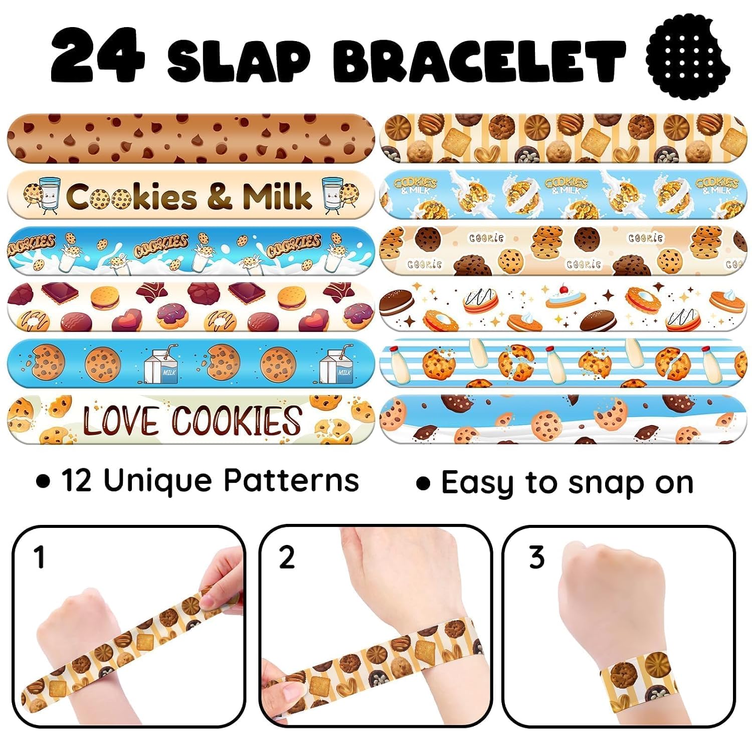 96 PCS Cookie Party Favors Set - 72 Temporary Tattoos & 24 Slap Bracelets for Kids, Perfect for Cookie-Themed Birthday Supplies, Baby Shower and Sweet Party Decorations image 4