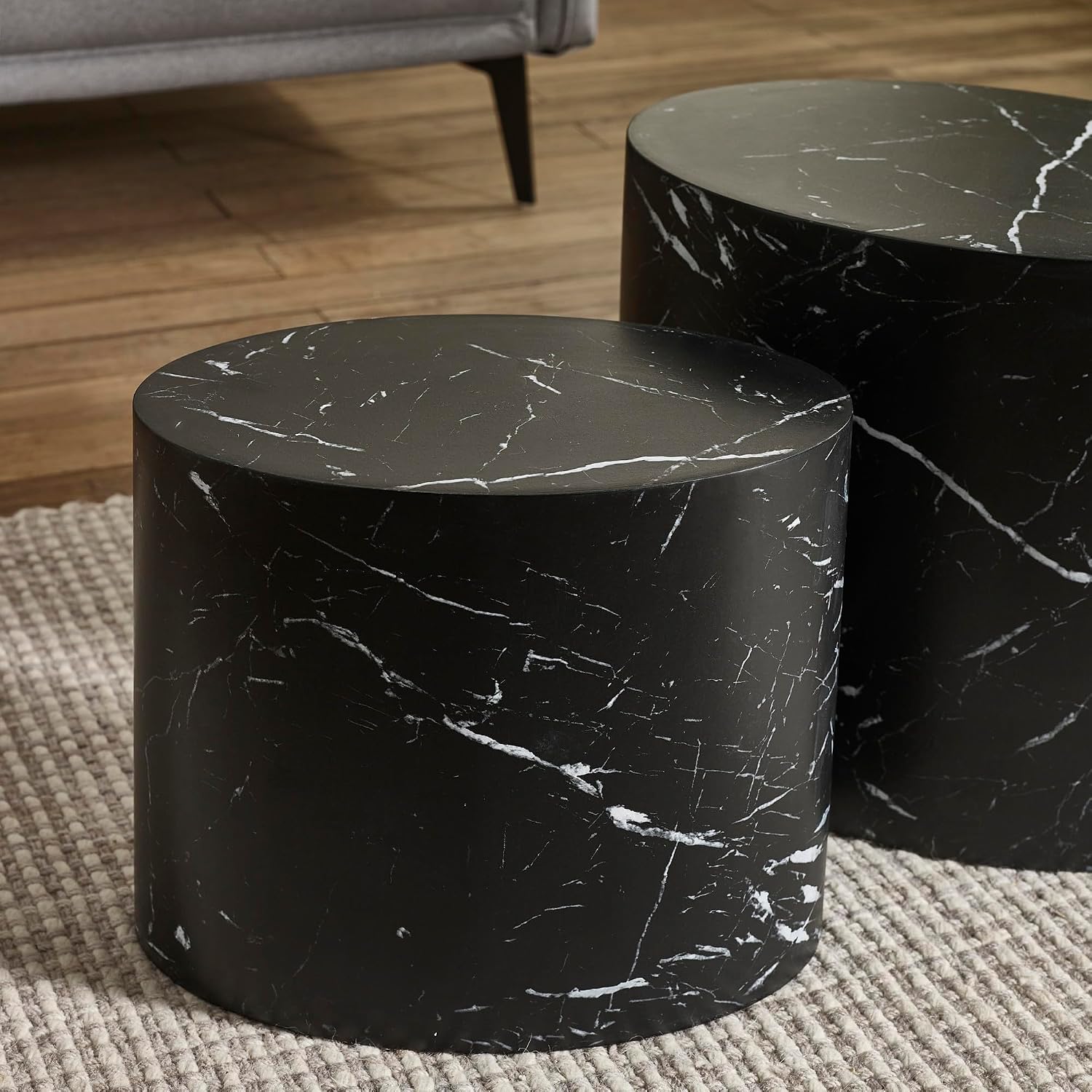 Julian Bowen Toba Set of 2 Black Marble Tables