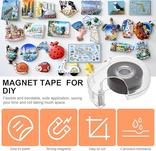 Miniatura 3 de LUOZZY 2 unidades de cinta magnética dispensadora de cinta magnética, rollo de cinta magnética flexible y fuerte con respaldo adhesivo y dispensador