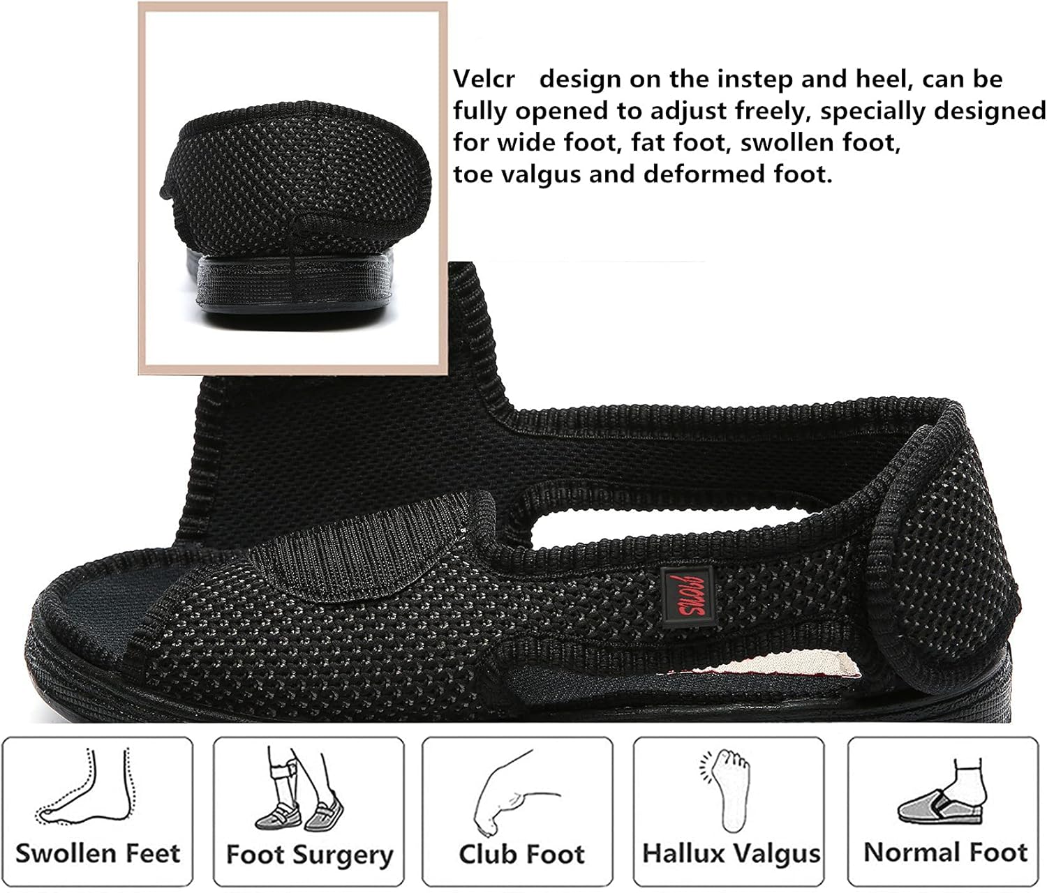 JIONS Women Men Adjustable Velco Extra Wide Shoes Swollen Feet Diabetic Edema Boots Slippers Indoor Outdoor Sandals Unisex Large Size 5-14 - Image 5