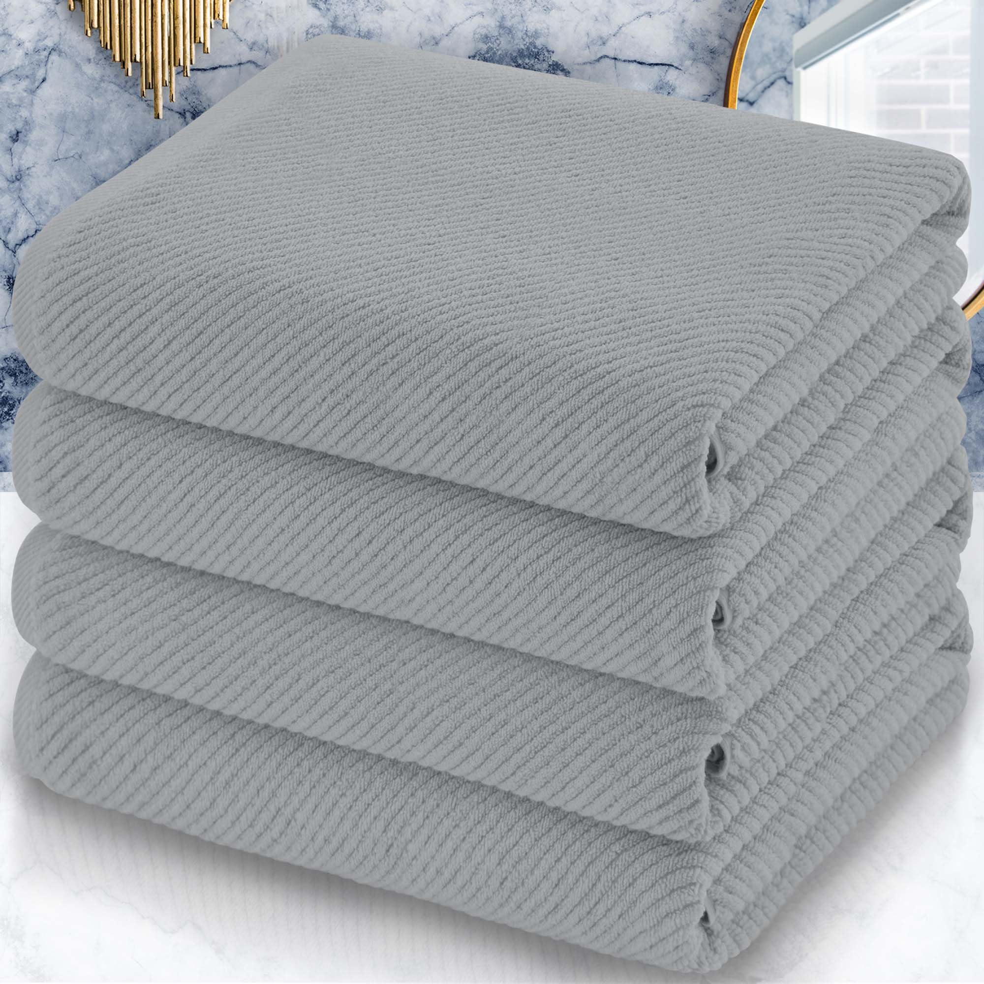 VOOVA & MOVAS Grey Bath Towels, Large 30" x 56" - 100% Cotton | Quick Dry | Light Weight | Thick | Soft | Absorbent, Bath Towels Set for Bathroom, Luxury Shower Towel, Towel Gift Set, Gray