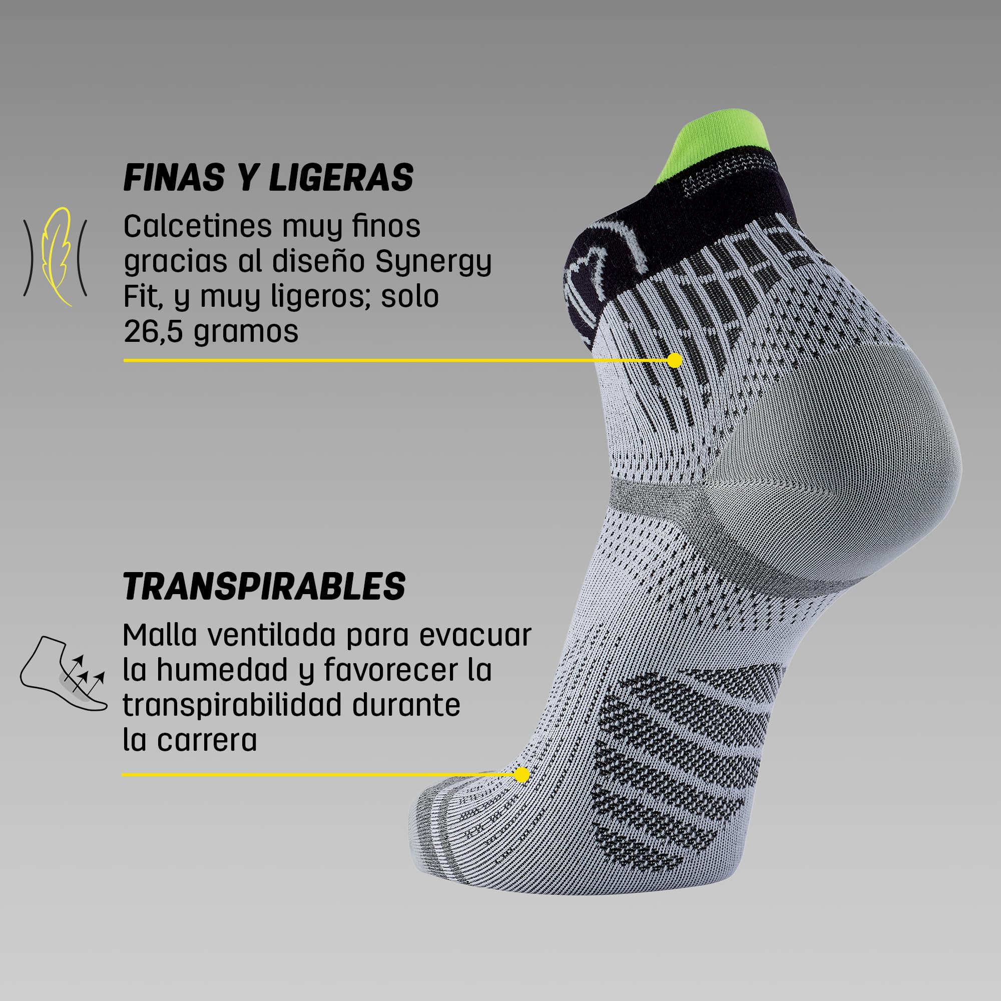 Sidas 2 pares de calcetines Run Feel para correr a pie, 3 bandas de agarre antideslizantes