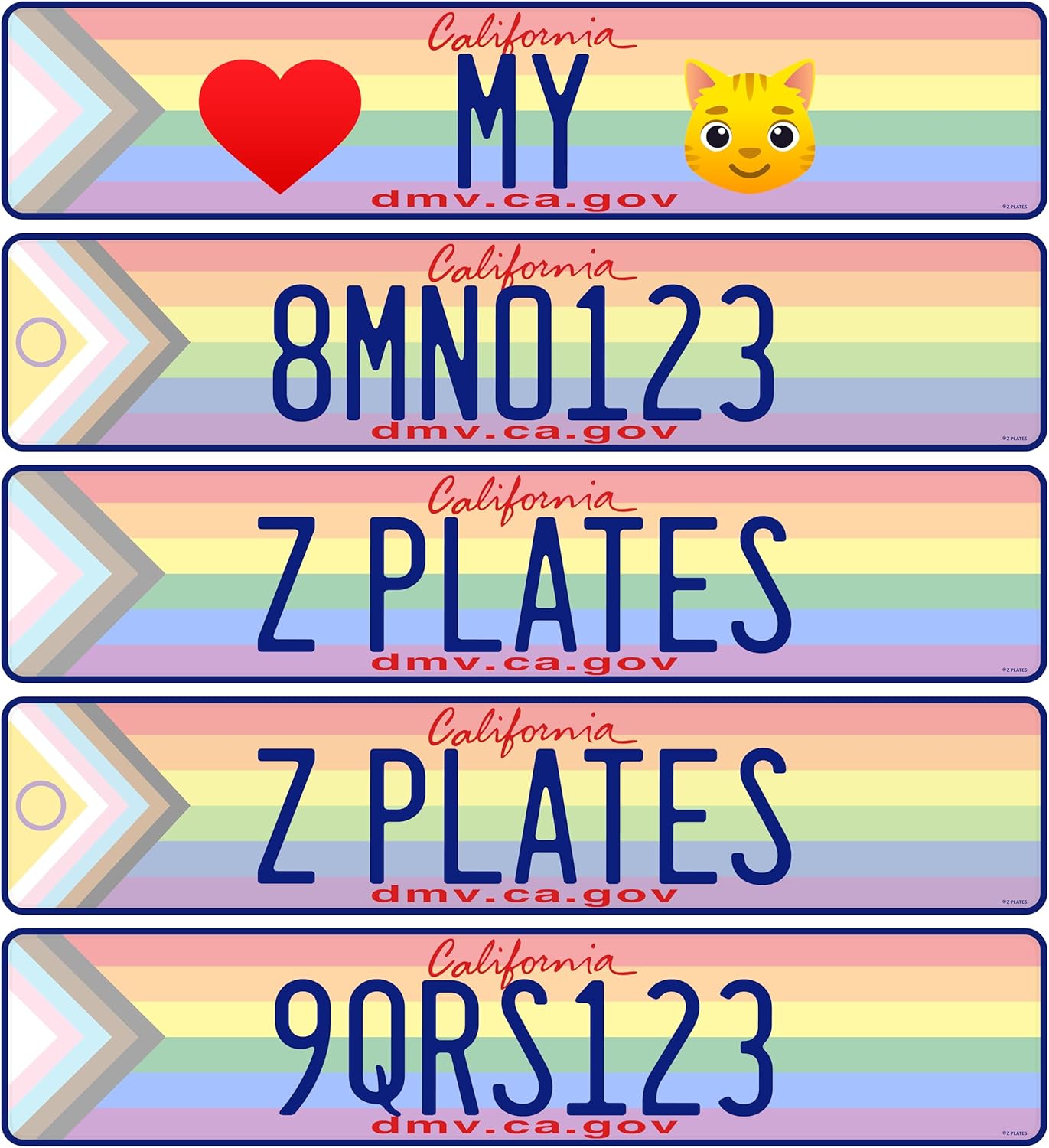 Custom California Lipstick Euro-Style License Plate with Intersex or Progress Pride Flag