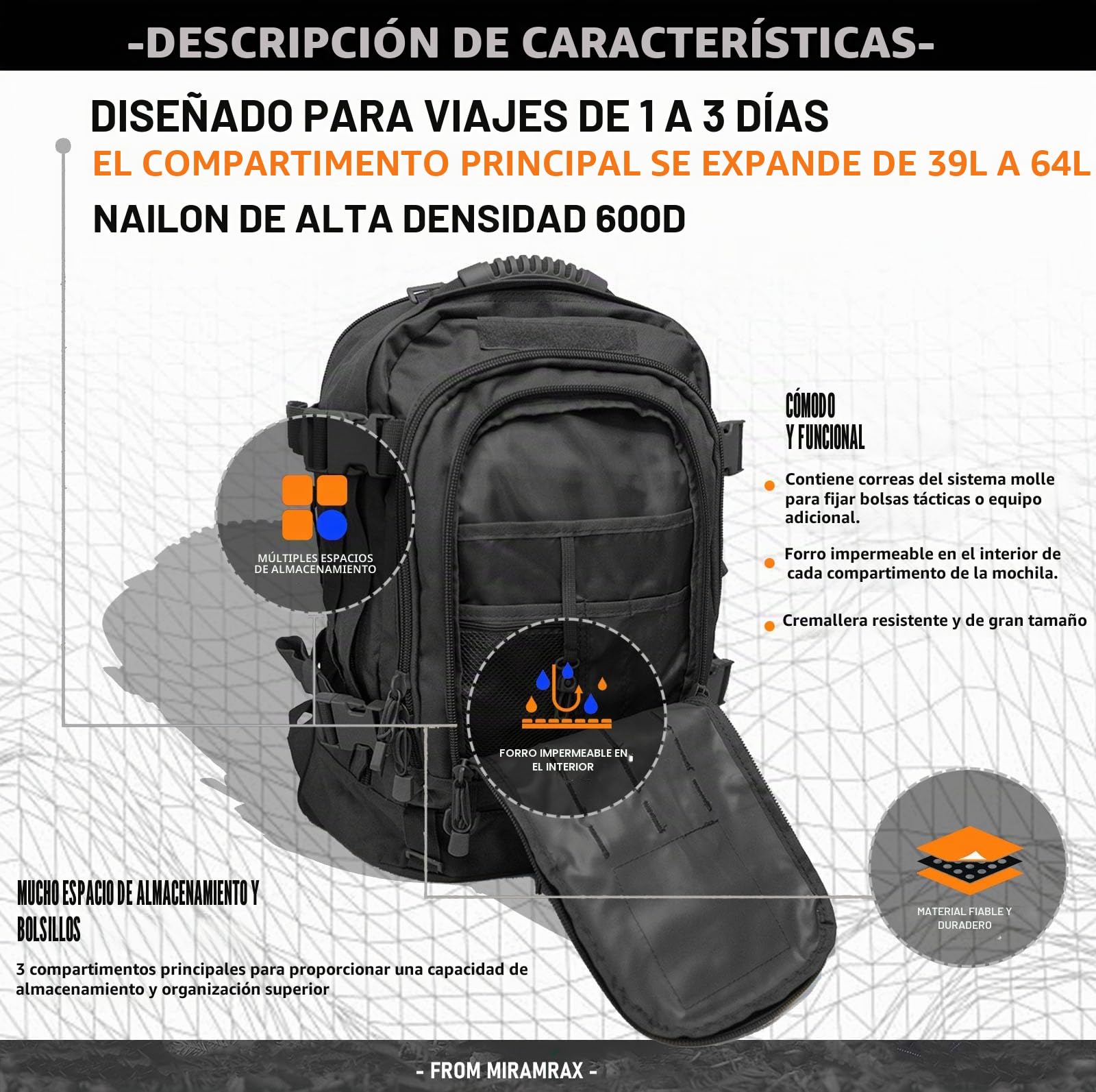 Miramrax - Mochila táctica militar del ejército, mochila de asalto para hombre, mochila de supervivencia, bolsa de 3 días para senderismo