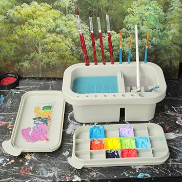 MyLifeUNIT Paint Brush Cleaner, Paint Brush Holder with Palette, Grey