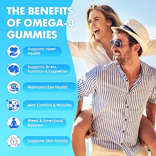 Miniatura 5 de softbear Gomitas Omega 3 para mujeres, hombres y niños, suplementos Omega 3 de 1200 mg de ácidos grasos veganos Omega 3 DHA EPA con vitaminas que