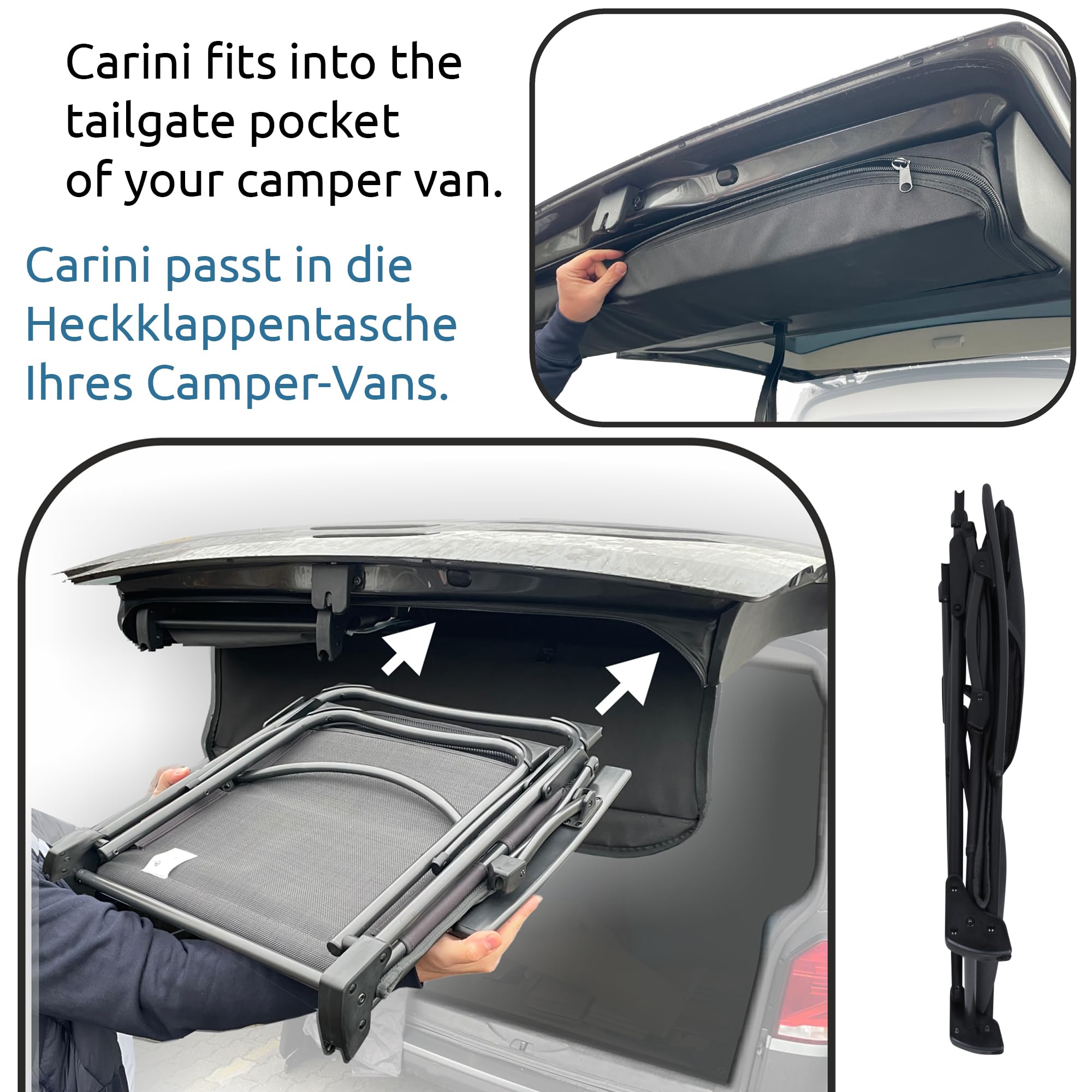your GEAR Campingstuhl Carini - gepolsterter Klappstuhl - 3D Mesh - max. 180 kg - Angelstuhl geeignet für VW T5 T6 T6.1 Heckklappe
