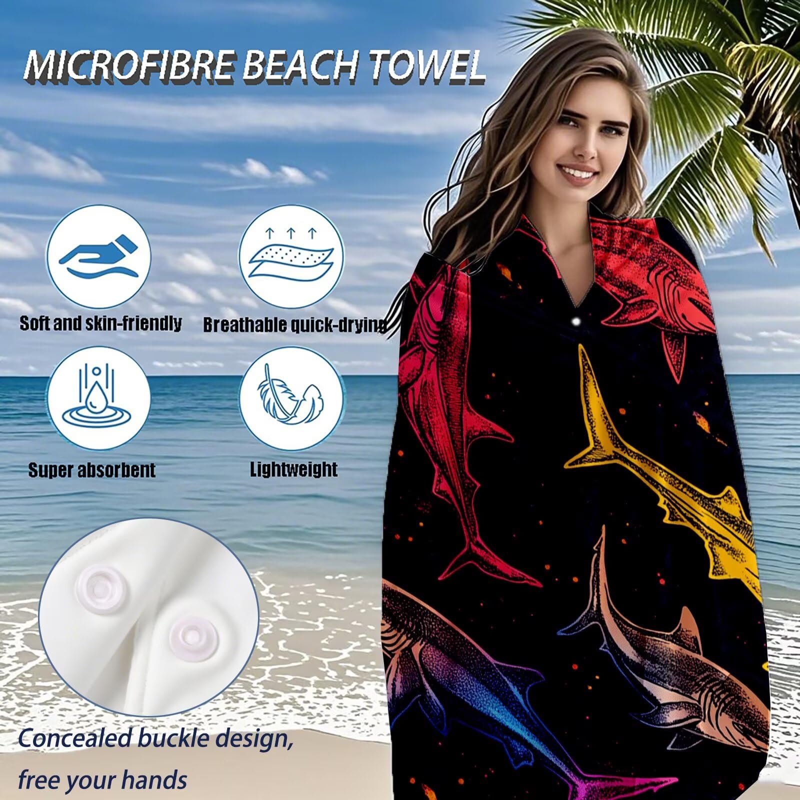 Telo Mare Microfibra, Telo Mare Grande 200x100 cm Set da 2, Antisabbia Asciugatura Rapida Assorbente Salvietta da Spiaggia Asciugamano per Palestra Piscina Viaggi Picnic, Regali Donna Pescare Q-628