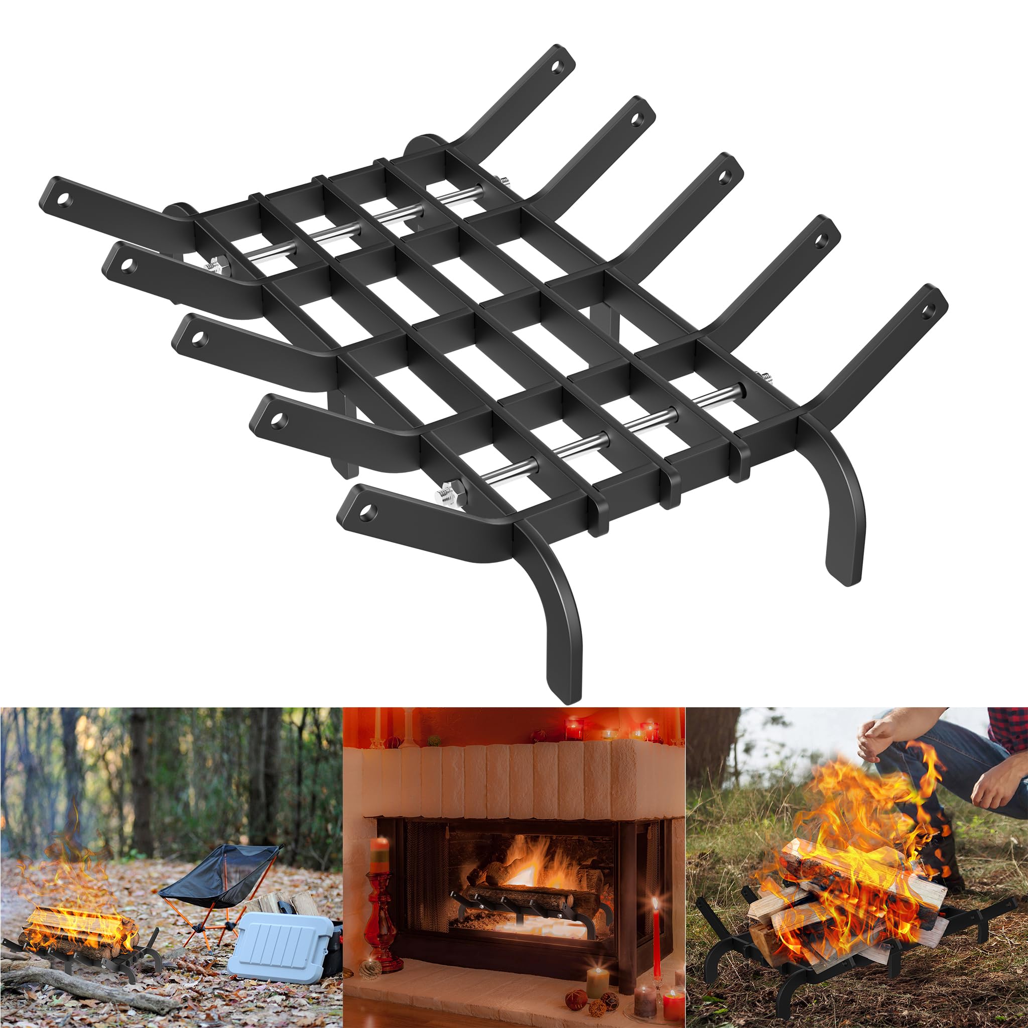 42cm Kaminholzrost Kaminholz Kaminrost Kaminholzständer Scheithalter Brennholzhalter für Kamin & Grillkamin Holzscheithalter bis 50KG für Innenbereich Feuerrost Outdoor Camping Kochen