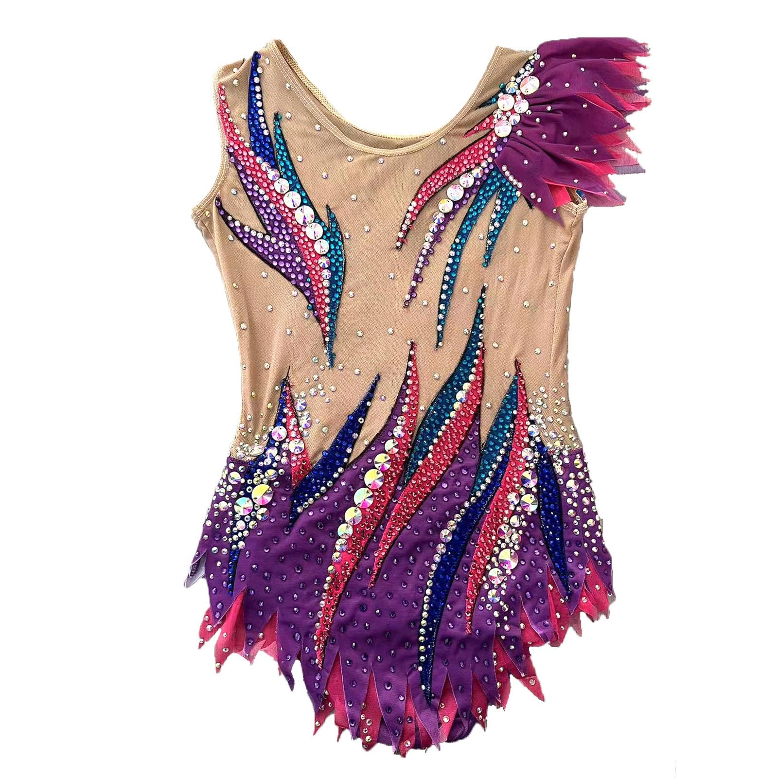 Women's Sleeveless Figure Skating Dress with Diamonds, Ice Skating Competition Dress for Girls, Customizable(Small) Purple