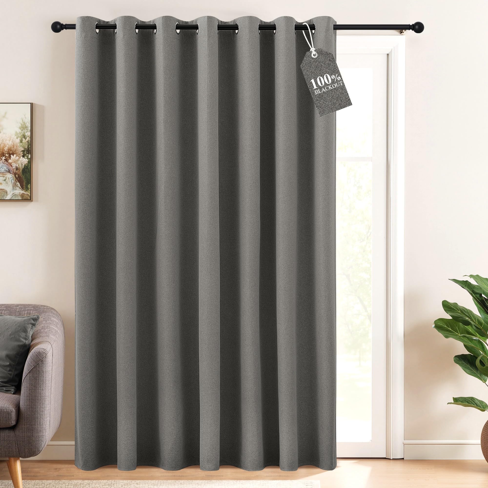 NICETOWN 100% Blackout Room Divider Curtain for Bedroom, Graphite