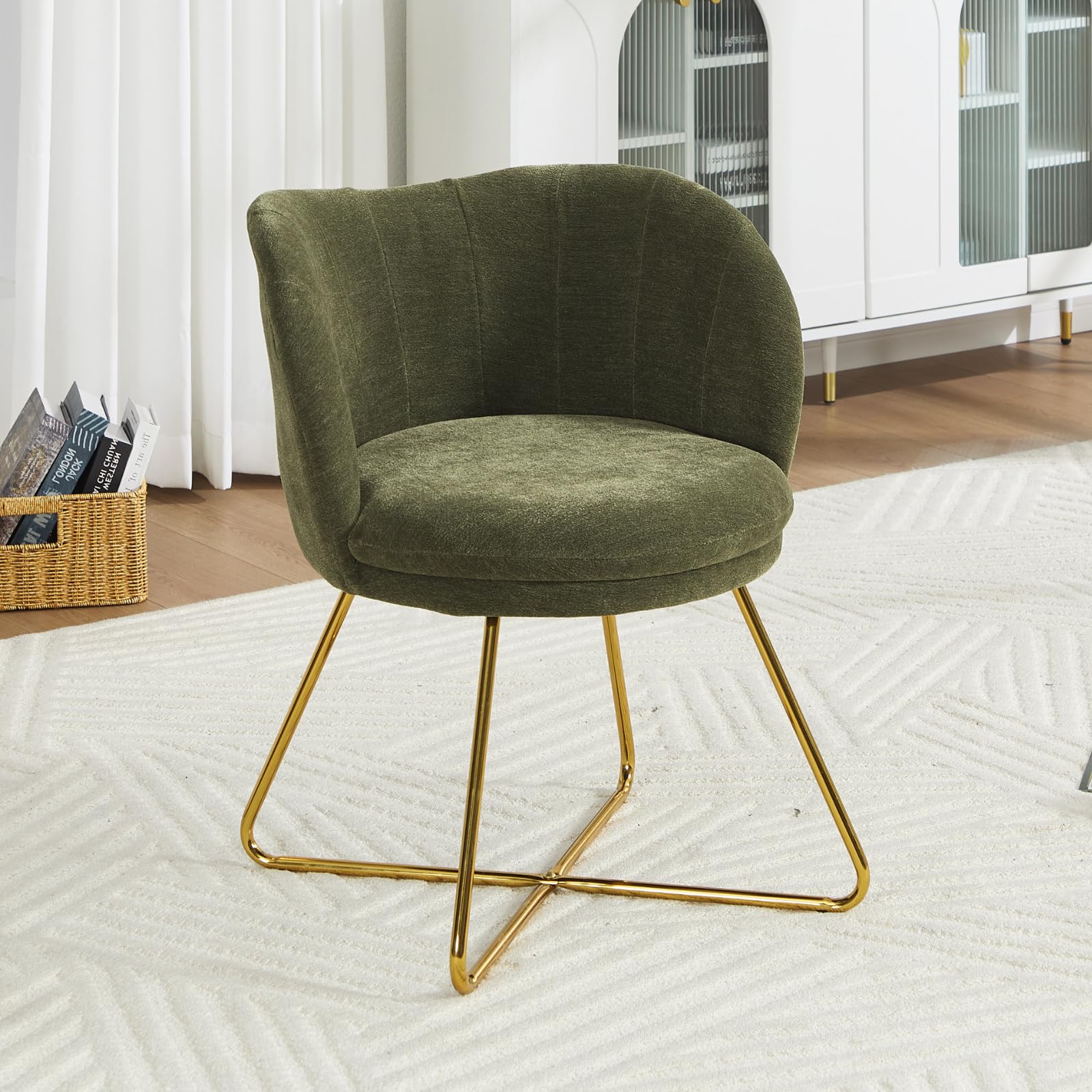 Ya-Home Modern Accent Chair in Chenille with Gold Metal Legs, Occasional Tub Chair for Bedroom/Living Room, Green