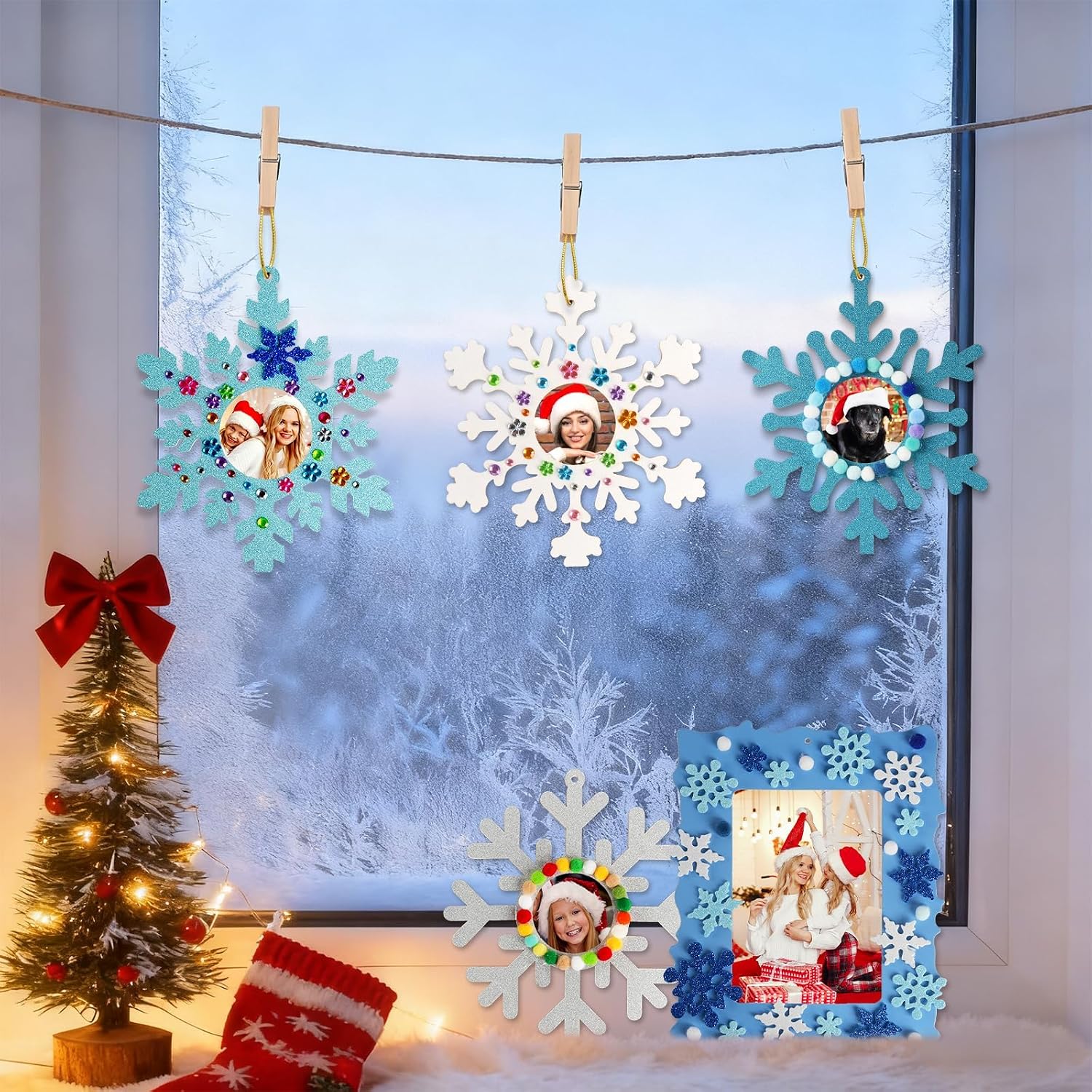 Winter Picture Frame Craft Kit for Kids, DIY Snowflake Ornaments, 28 Pack image 2