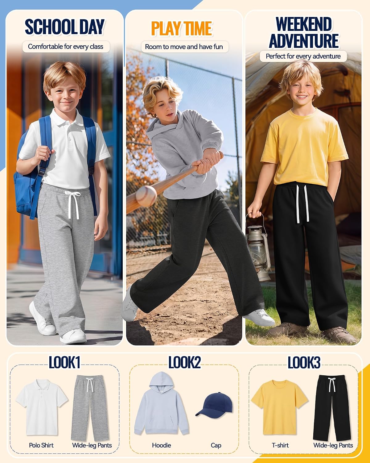 Halfchet 4 Pack Boys Baggy Sweatpants Kids Wide Leg Pants