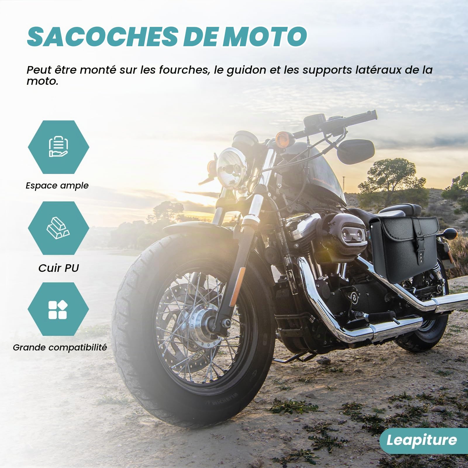 Sacoches De Moto, 1 Paire De Sacoches De Selle, Vintage Sacoche Laterale Moto Cuir, Sac à Outils Latéral en Cuir PU Noir, pour Longs trajets Un Usage Quotidien