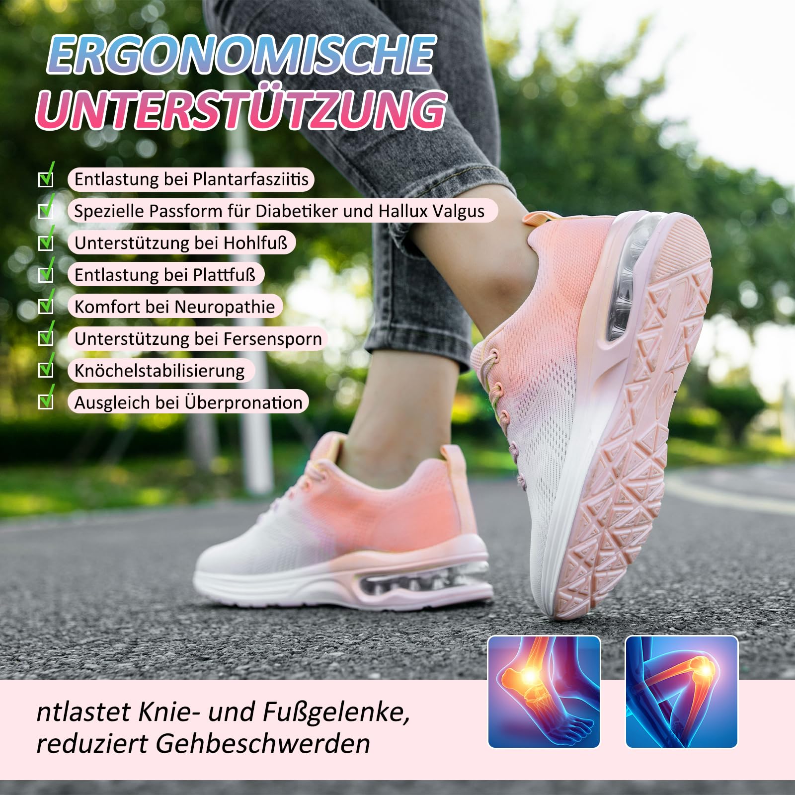 Baskets Femme Chaussures De Course avec Coussin D’Air Amortissantes Sport Sneakers Légères Respirantes Antidérapantes pour Running Marche Fitness Et Quotidien