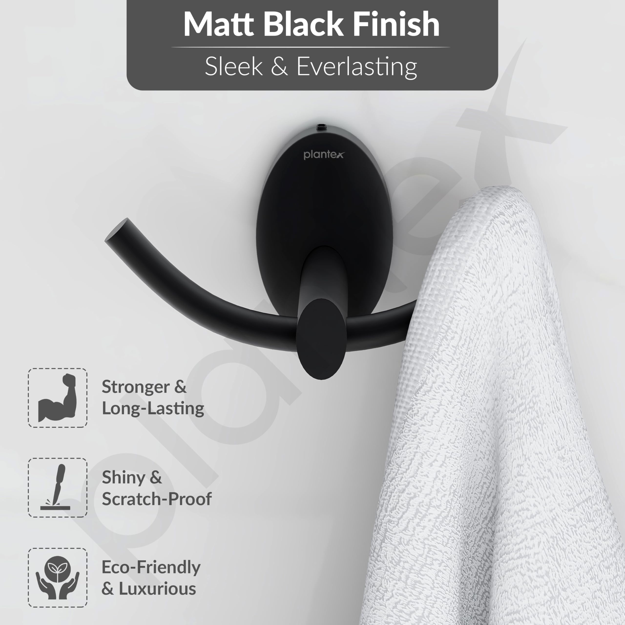 Plantex 304 Grade Stainless Steel Robe Hook for Hanging Clothes/Towel Hanger/Hooks for Bathroom/Living Room/Bathroom Accessories - Oreva (Black) 3