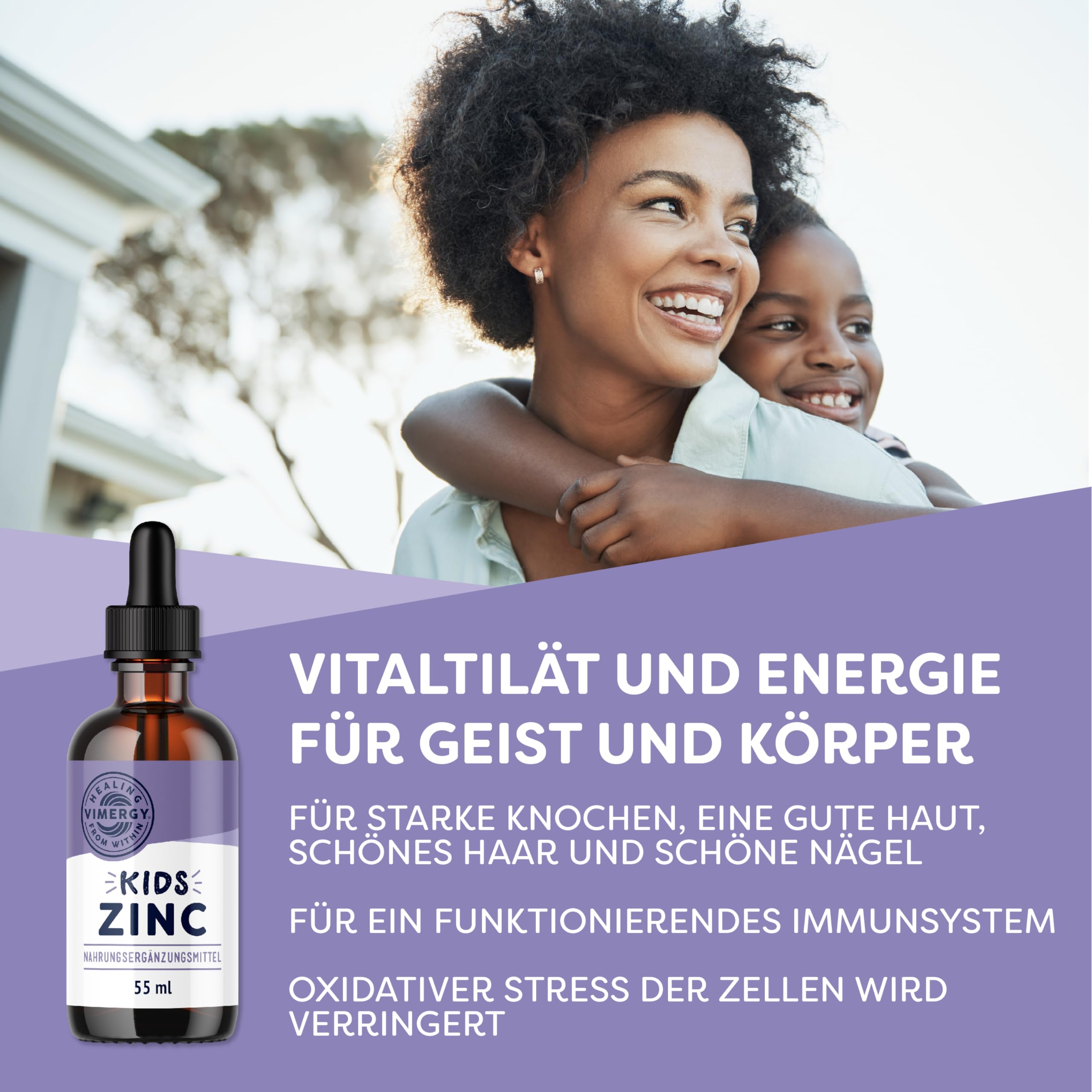 Vimergy Zink Tropfen Testgröße – Flüssiges Zink Hochdosiert – Antioxidans – Kein Raffinierter Zucker – Glutenfrei ohne Gentechnik Koscher Vegan Keto/Paleo Ernährung Geeignet (Kids - 55 mL)