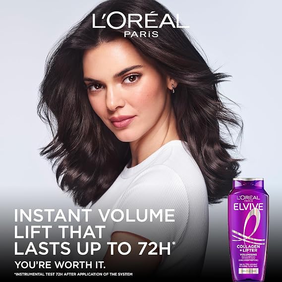 L’Oréal Paris Elvive Collagen + Lifter Volumising Shampoo for an Instant Volume Injection that Lasts up to 72H, for Flat or Thin Hair of all hair types, 500ml