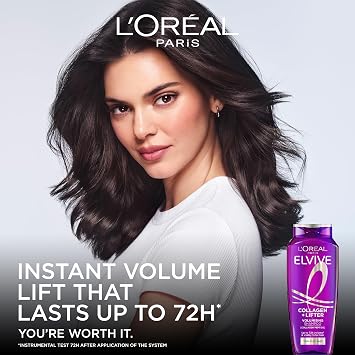 L’Oréal Paris Elvive Collagen + Lifter Volumising Shampoo for an Instant Volume Injection that Lasts up to 72H, for Flat or Thin Hair of all hair types, 500ml