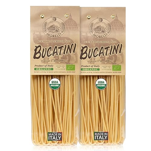 Morelli Bucatini - Pasta italiana orgánica de primera calidad de Italia - Marca de pasta gourmet hecha a mano y familiar - Pasta de sémola de trigo