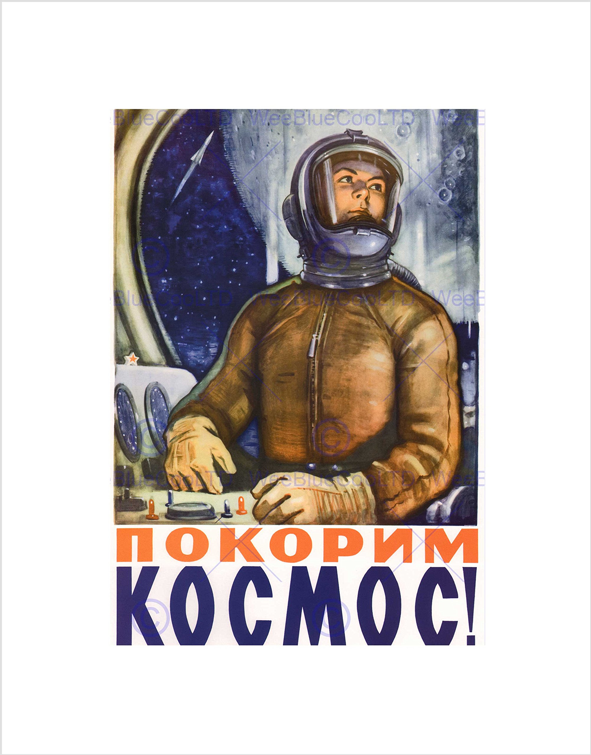 Wee Blue Coo POLITICAL COSMONAUT COMMUNISM USSR SOVIET BLACK FRAMED ART PRINT B12X4553
