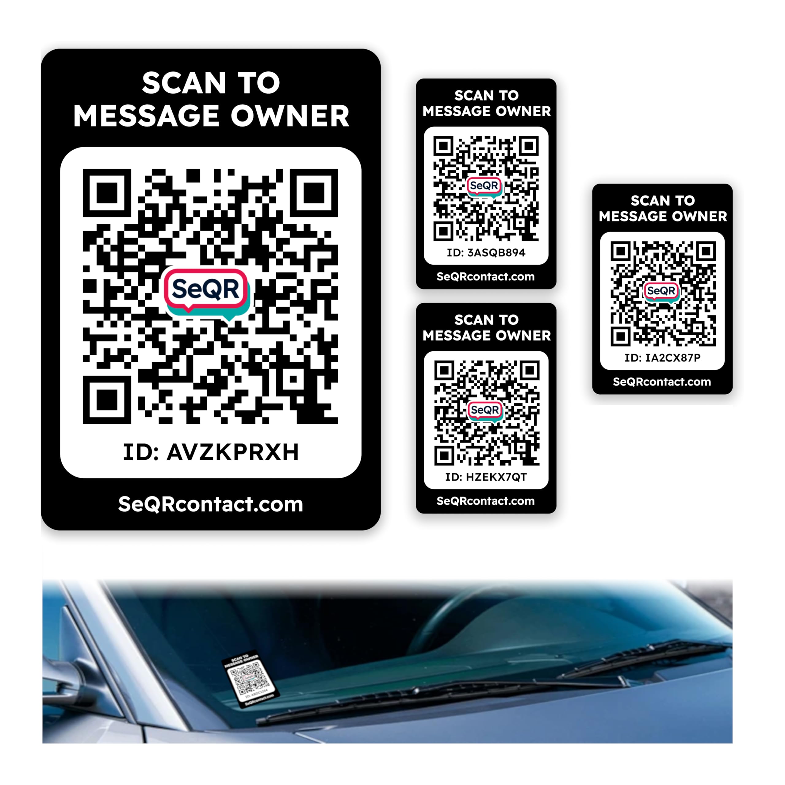 SeQR Car Messaging Tag | Private Messaging Tags for Vehicle Emergency Communication | Custom QR Code Sticker for Car, Magnet, Decal, No Battery, No