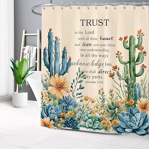 Vista 22 de LB Get Naked - Juego de cortinas de ducha de cactus con citas divertidas, plantas tropicales suculentas, verdes, acuarela, flores de cactus